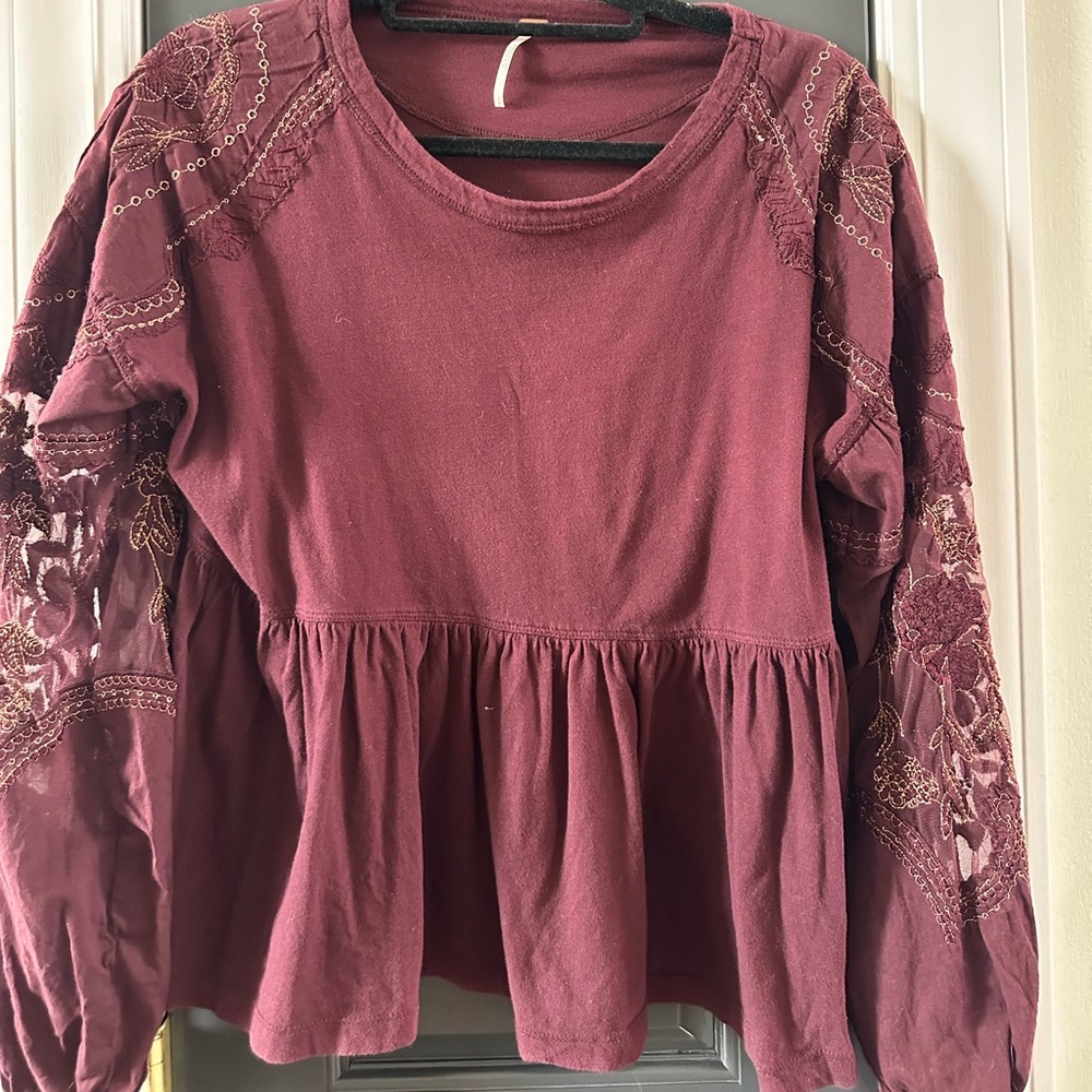 Burgundy Lace Sleeve Top
